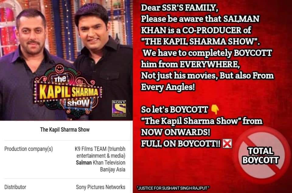 Sushant fans demand boycott of Salman Khan co-produced The Kapil Sharma Show