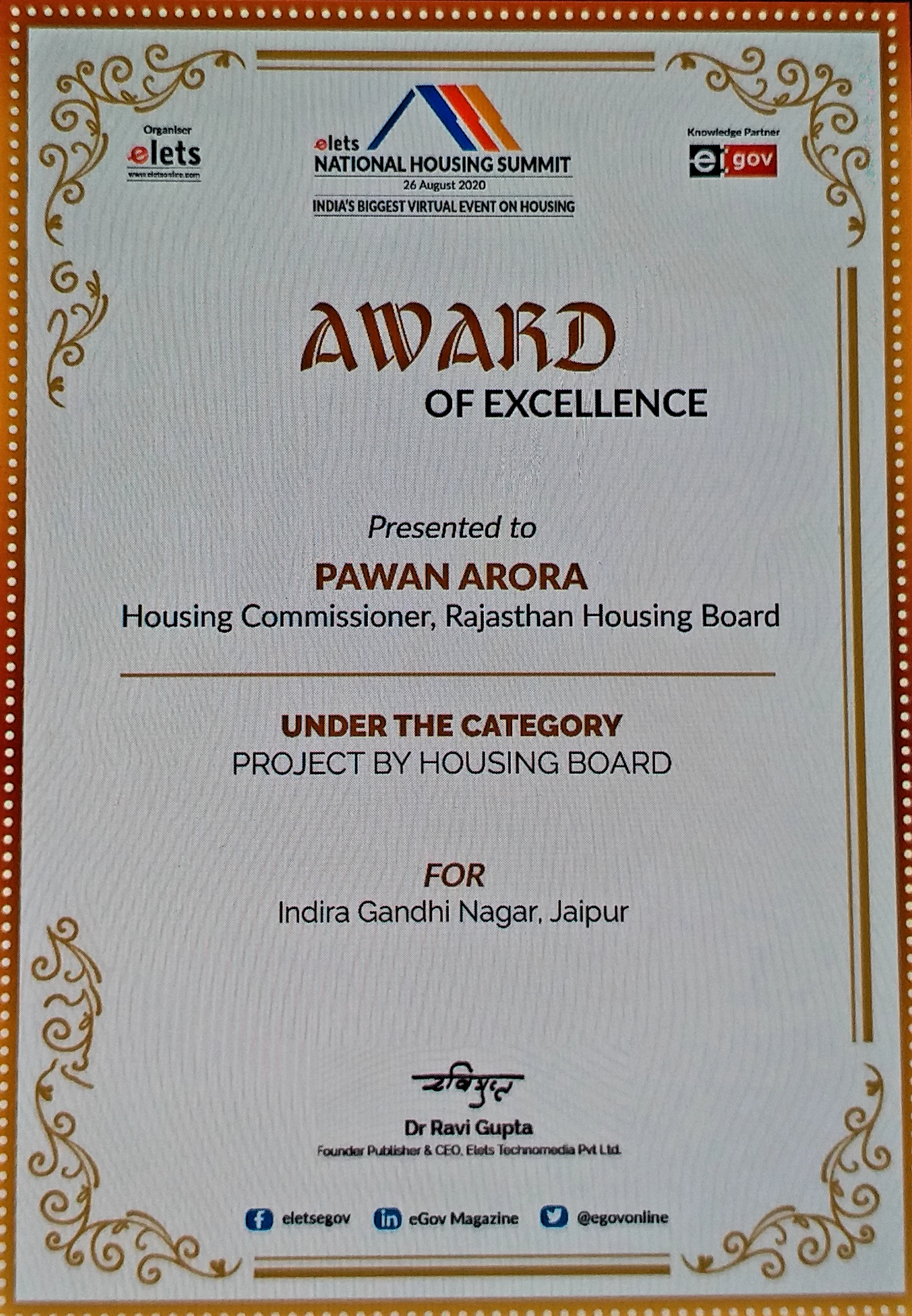 National Housing Award Pawan Arora