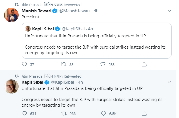 Unfortunate that Jitin Prasad is being targeted in UP: Kapil Sibal