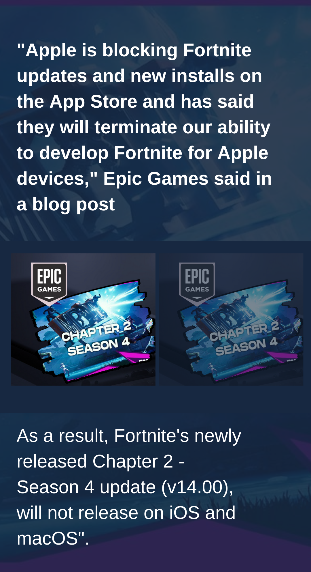 fornite games not for ipas and iphone users, apple blocks fornite