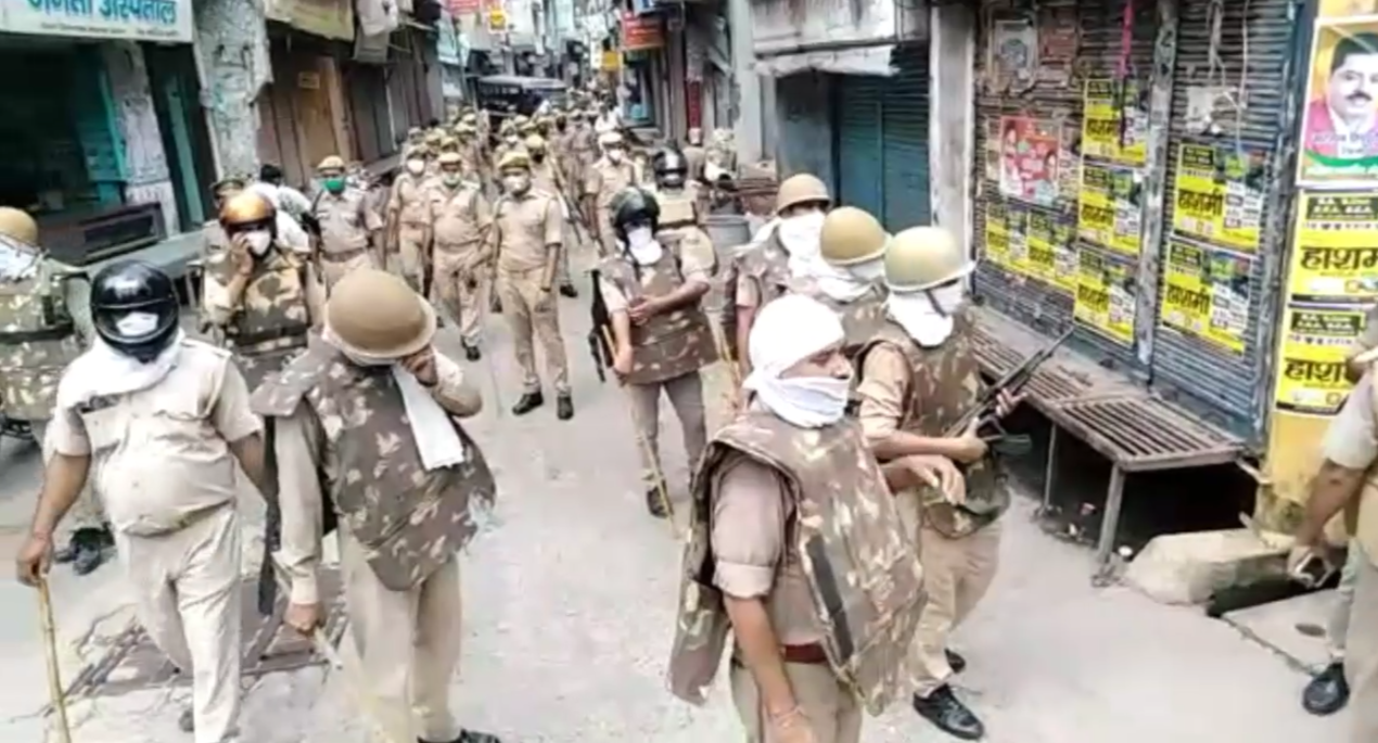 police flag march in view of muharram in amroha uttar pradesh