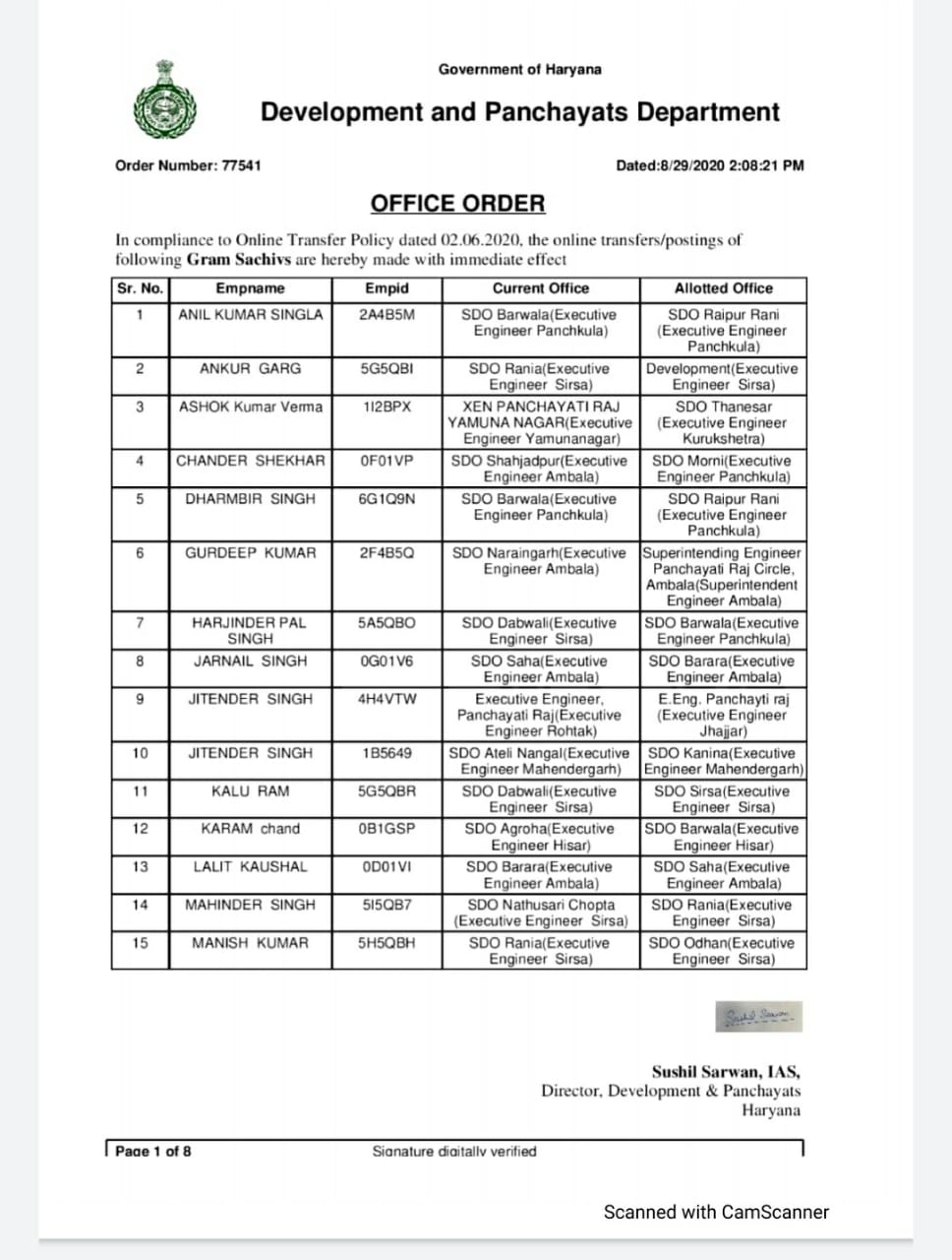 transfer orders issued for je and sdo in panchayati department panchkula