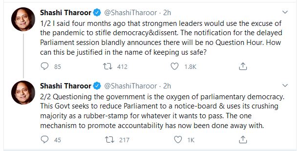 tharoor on no question hour