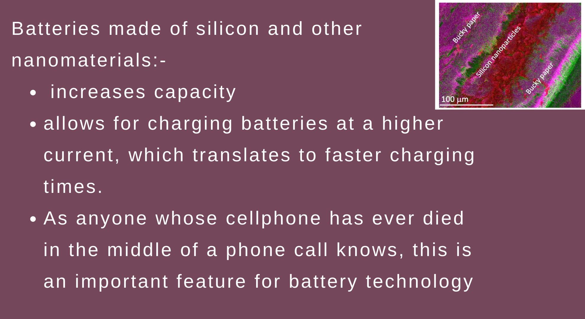 Clemson Nanomaterials Institute (CNI) ,faster-charging batteries suitable for powering a spacesuit, or even a Mars rover