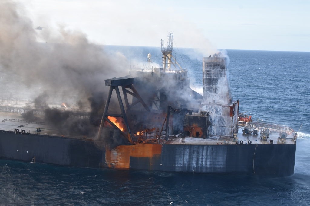 IOC chartered on fire oil tanker towed away from Sri Lankan coast