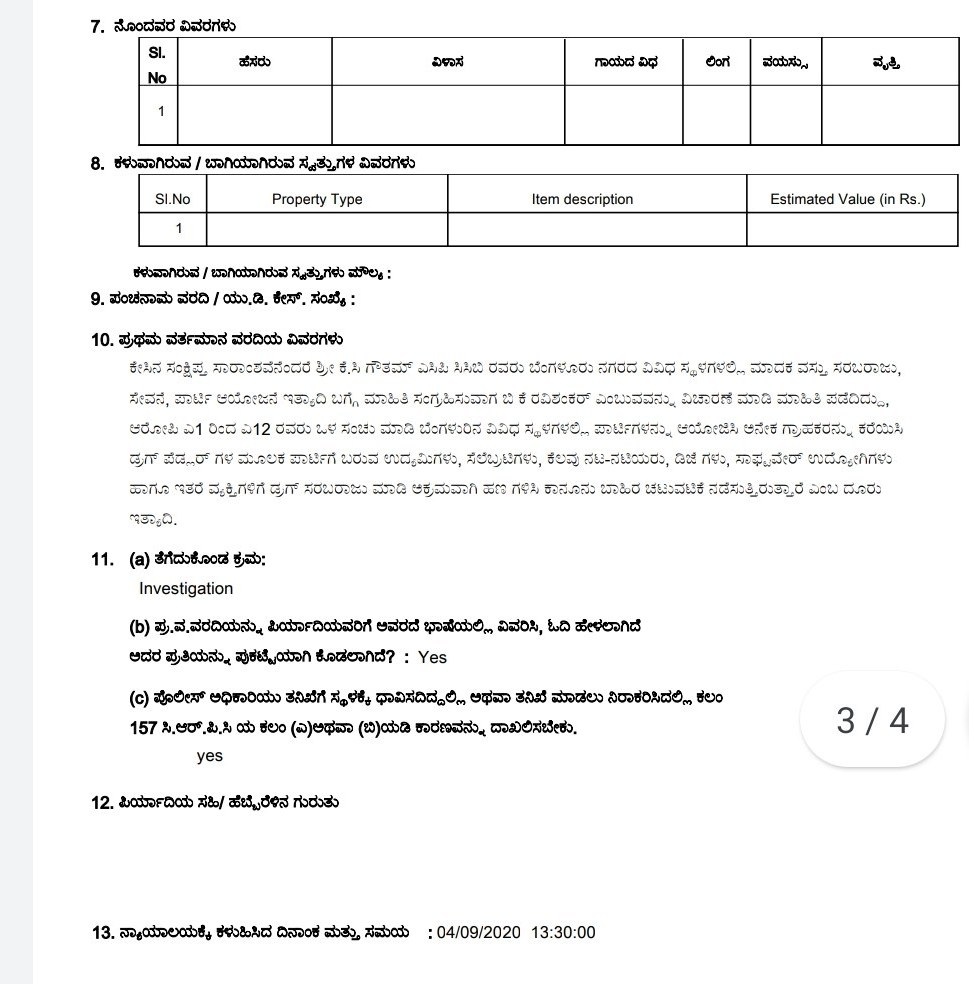 FIR details of sandalwood drug scandal case