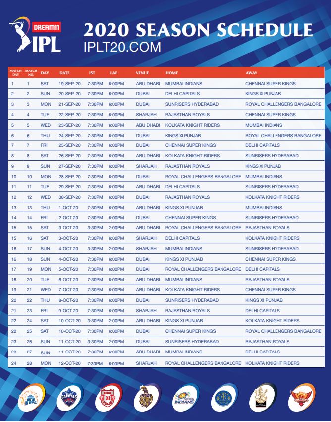 Breaking: IPL 2020 schedule announced