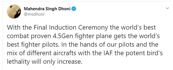 ms dhoni tweet on rafale