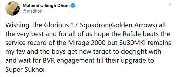 ms dhoni tweet on rafale