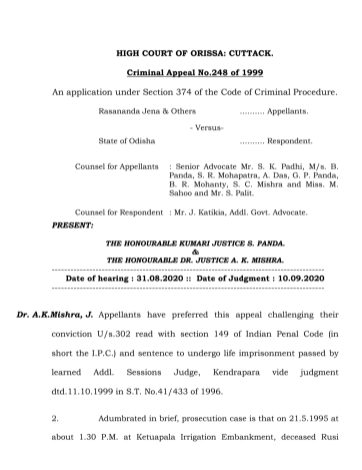 ୧୯୯୫ କେନ୍ଦ୍ରାପଡ଼ା ହତ୍ୟା ମାମଲା: ଅଭିଯୁକ୍ତଙ୍କୁ ନିର୍ଦ୍ଦୋଷରେ ଖଲାସ କଲେ ହାଇକୋର୍ଟ