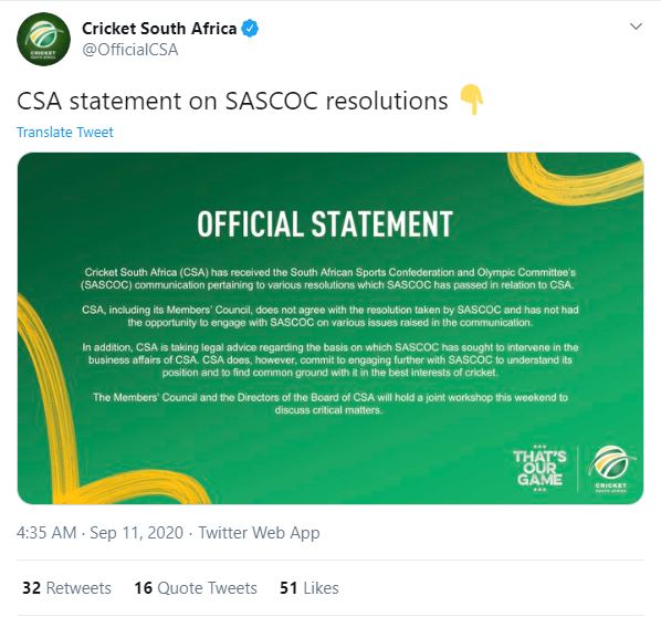 SA gov suspends CSA, Olympic Body to take control of cricket in country