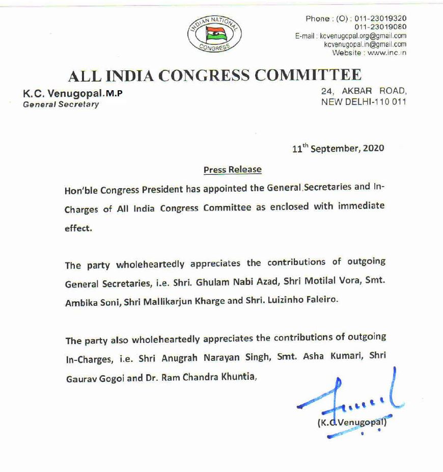 Congress Working Committee Reconstituted