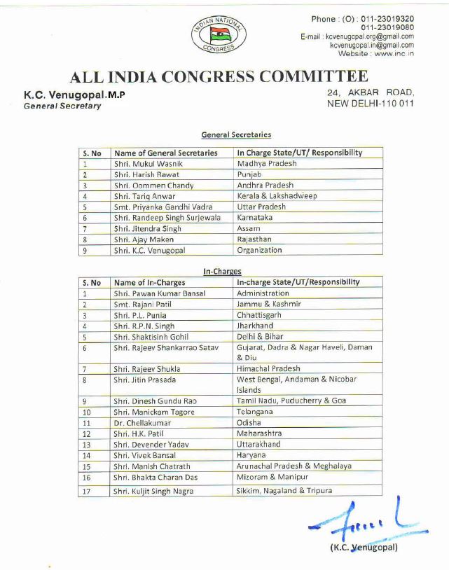 Congress Working Committee Reconstituted