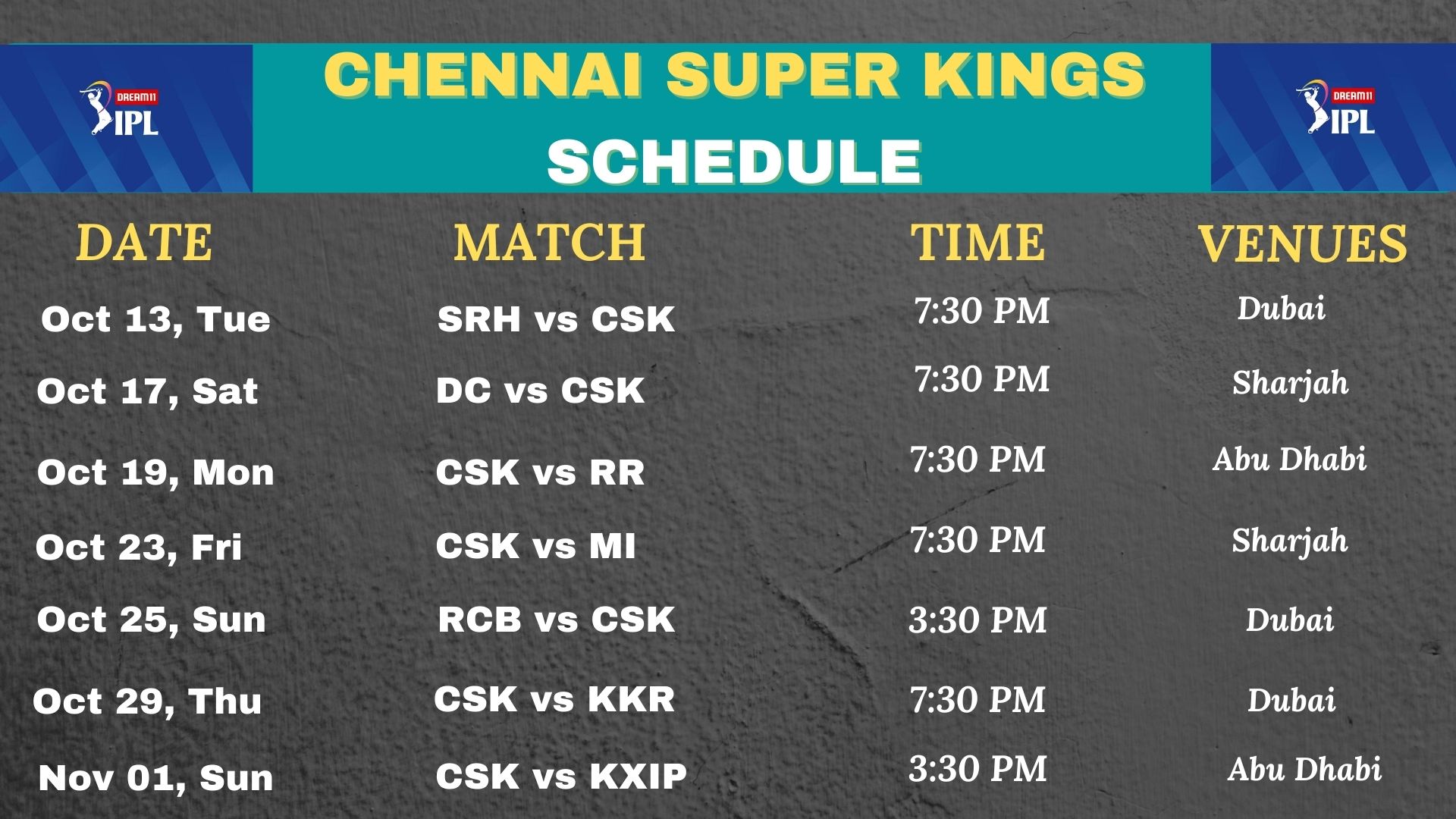 CSK Schedule