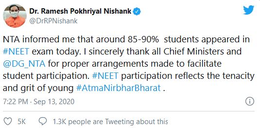 tweet of education minister