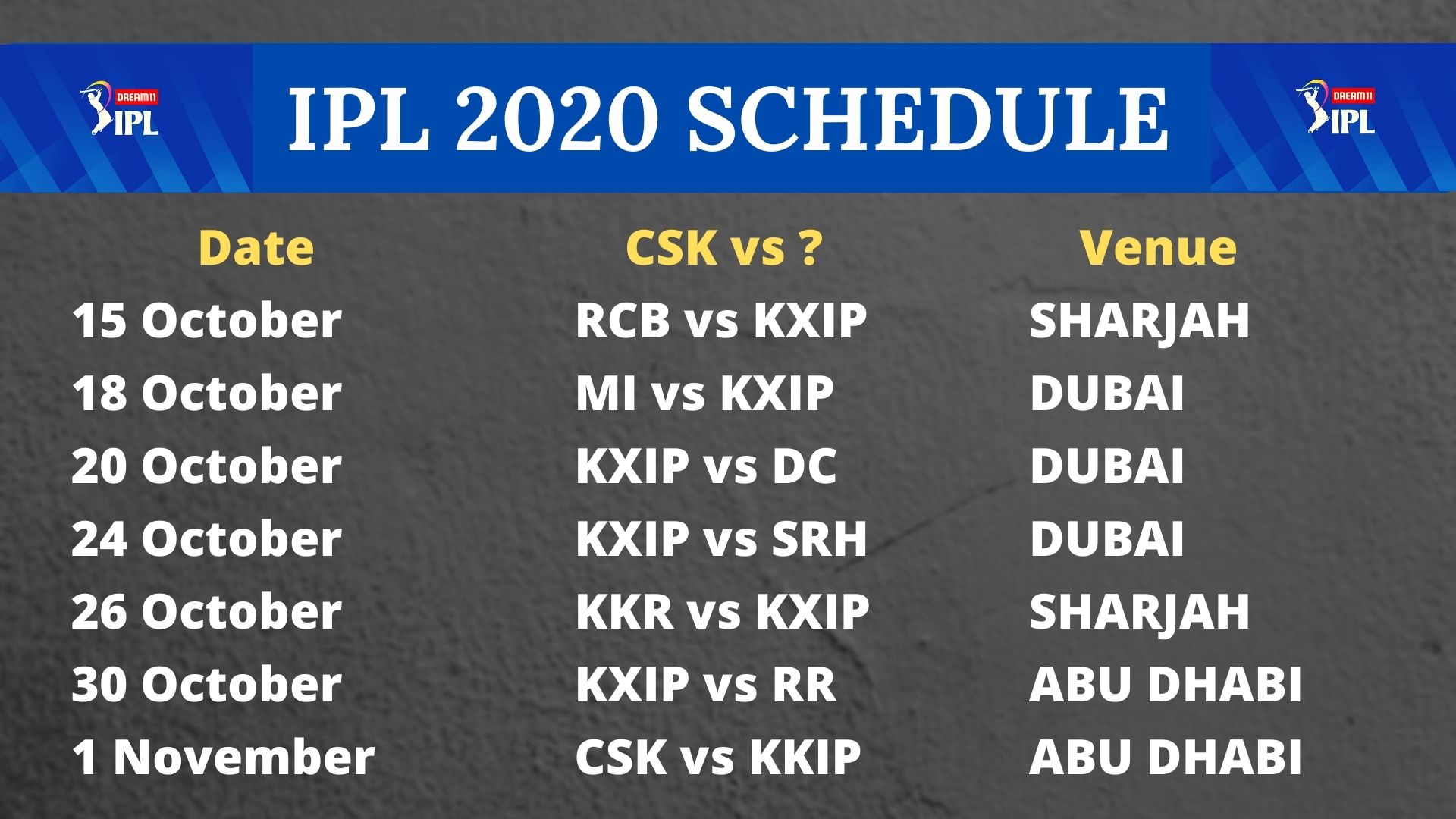 KXIP का कार्यक्रम