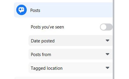 Facebook search Filter options