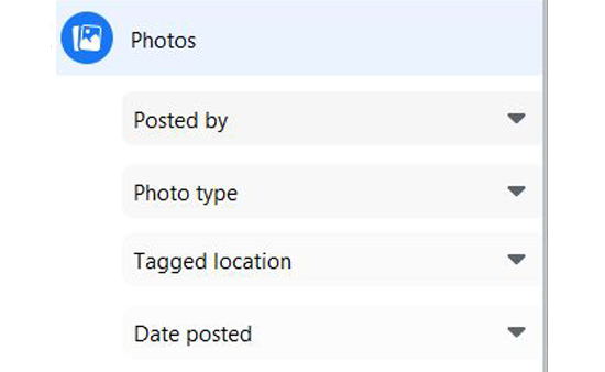 Facebook search Filter options