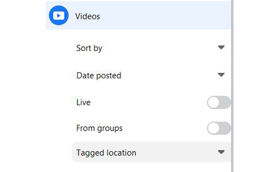 Facebook search Filter options