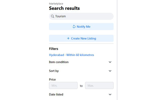 Facebook search Filter options