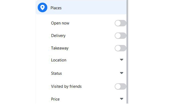 Facebook search Filter options