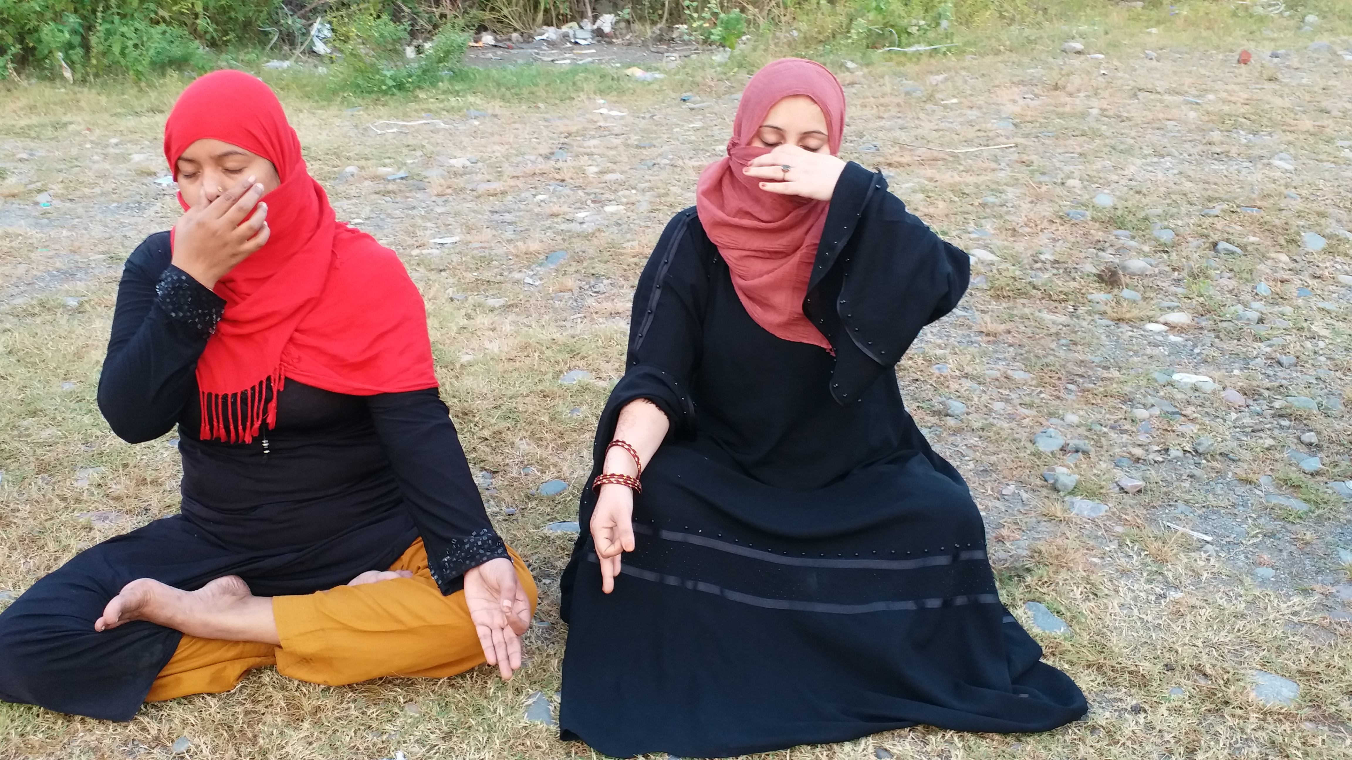 muslim women doing yoga