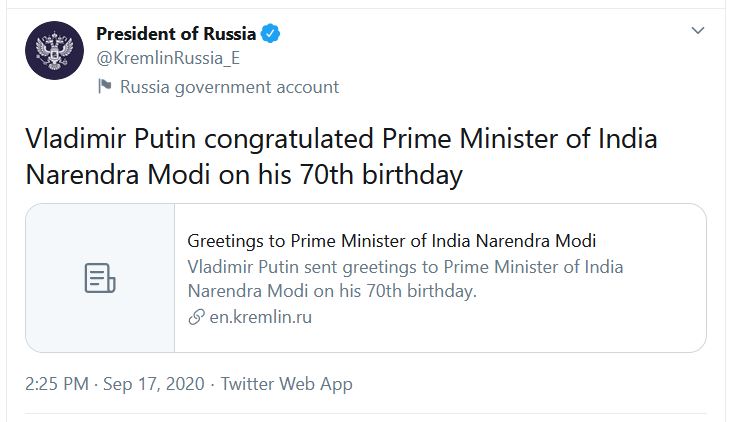 Putin wishes PM Modi on his 70th birthday, lauds his contribution to strengthen Indo-Russia ties