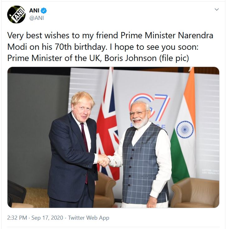 Very best wishes to my friend Prime Minister Narendra Modi on his 70th birthday.