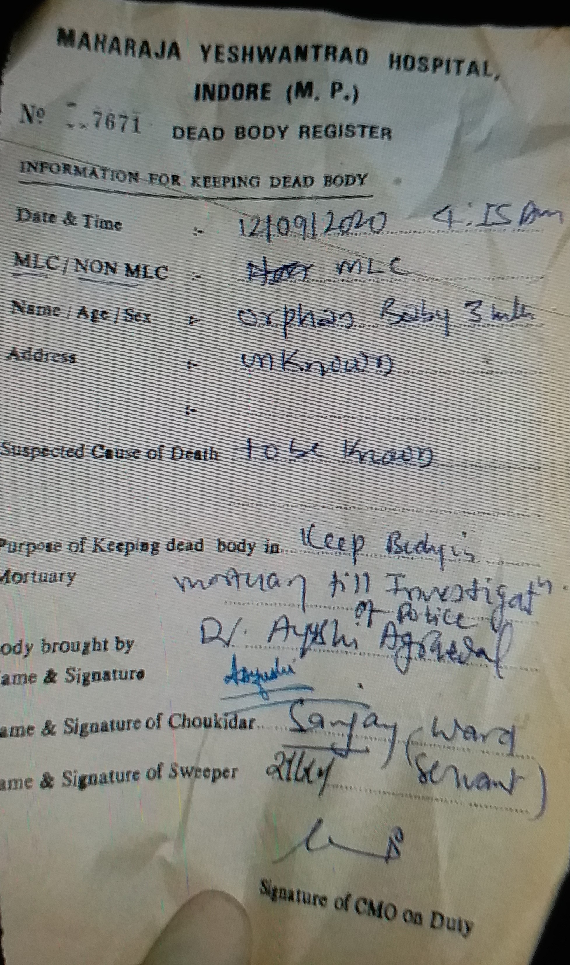 3 month old baby Dead body found sealed in box in MY Hospital Marchery