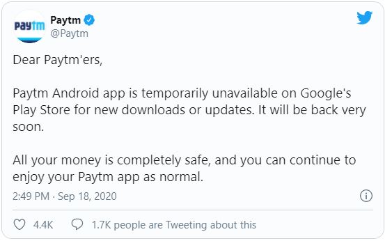 Paytm pulled down from Google play store for policy violations