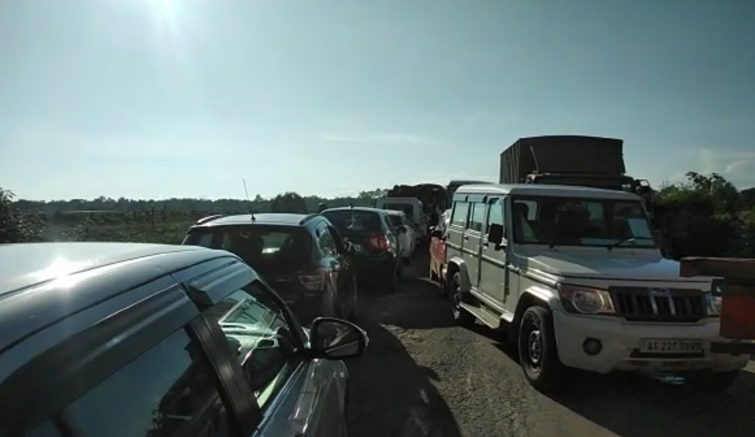 37 National high way blocked at Khowang due to an accident