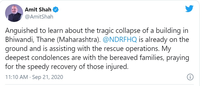 PM Modi tweets condolences to families of Bhiwandi building collapse victims