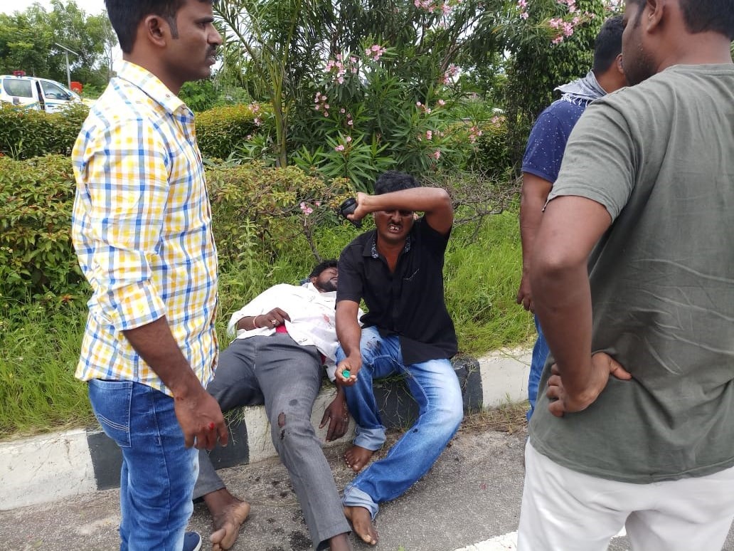 road accident at shamshabad orr and four people highly injured