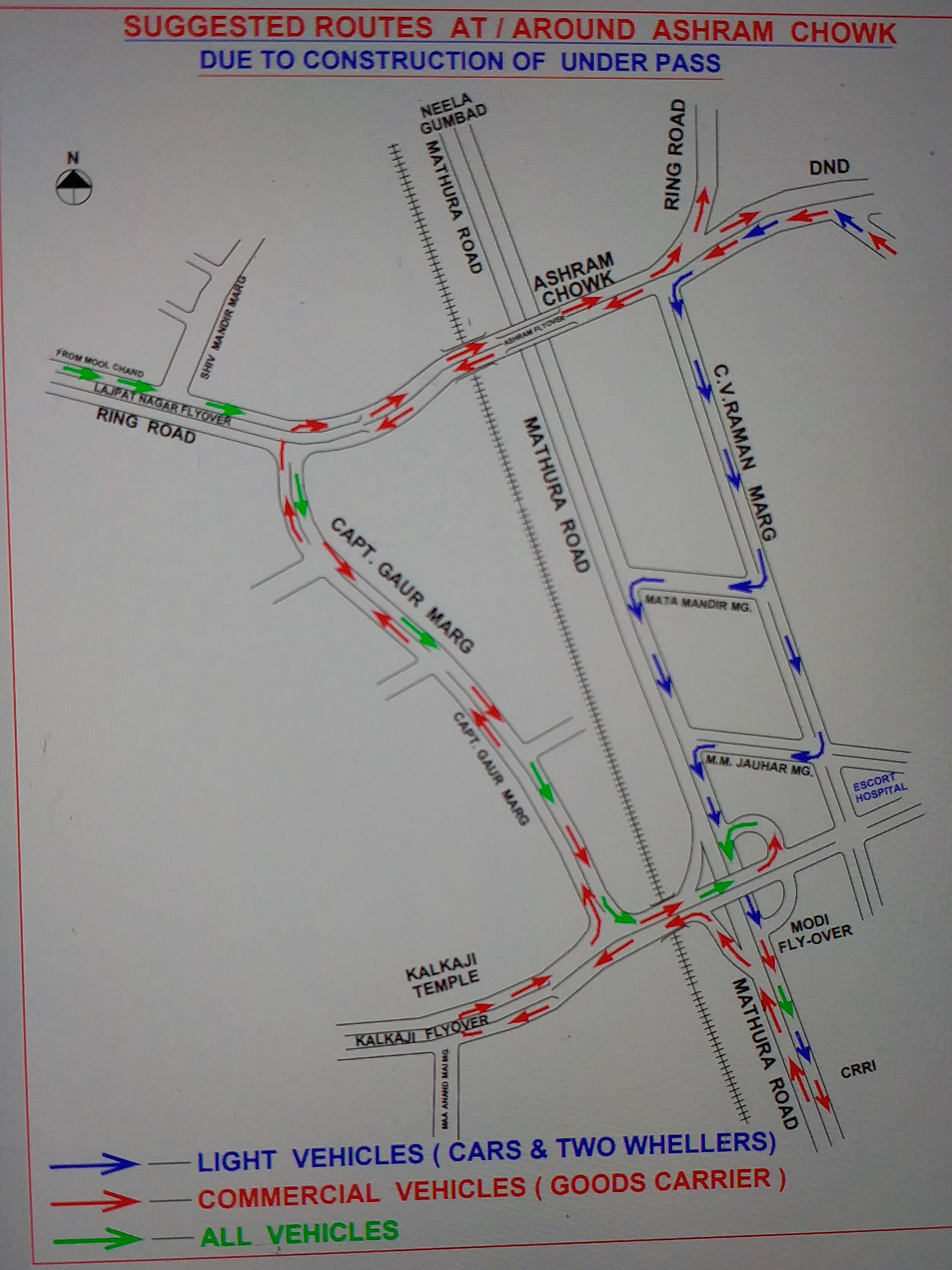 traffic diversion at Delhi ashram chowk due to construction of underpass