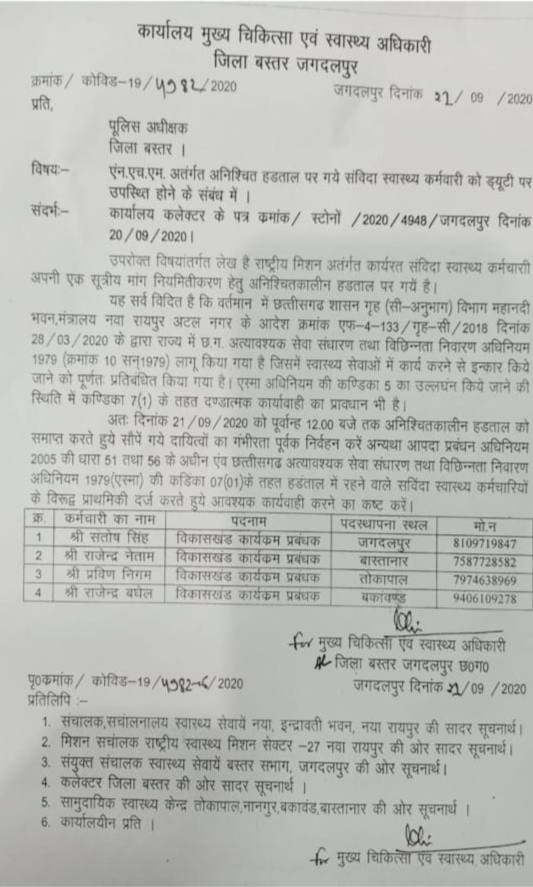 chief-health-officer-demand-for-fir-on-4-nhm-employees-in-bastar