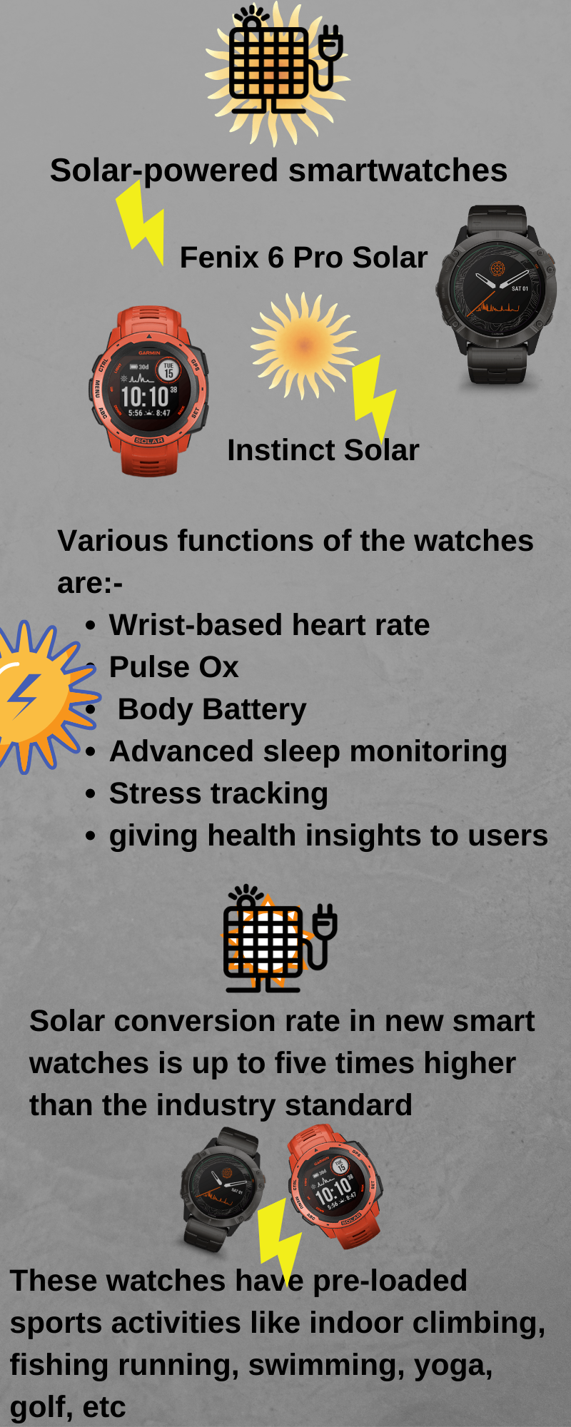 Solar-powered smartwatches by Garmin specficiations Solar-powered smartwatches by Garmin in india