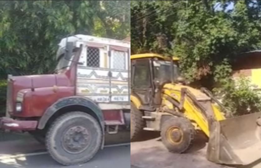 illegal jcb machine and truck seized in noida uttar pradesh