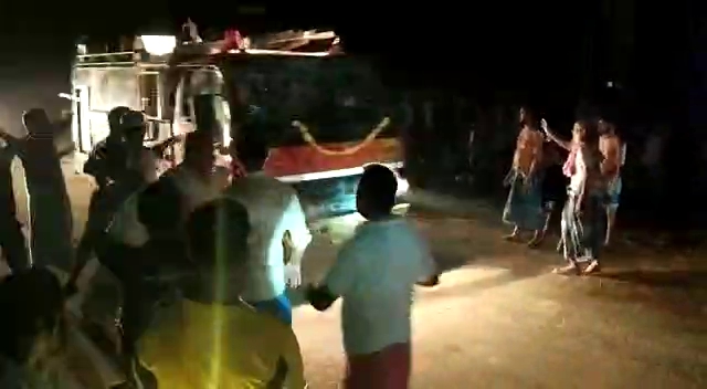 fire vehicle demolished by agitated people at Cachar