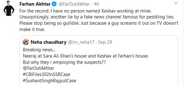 Farhan Akhtar denies hiring Sushant Singh Rajput's cook Keshav