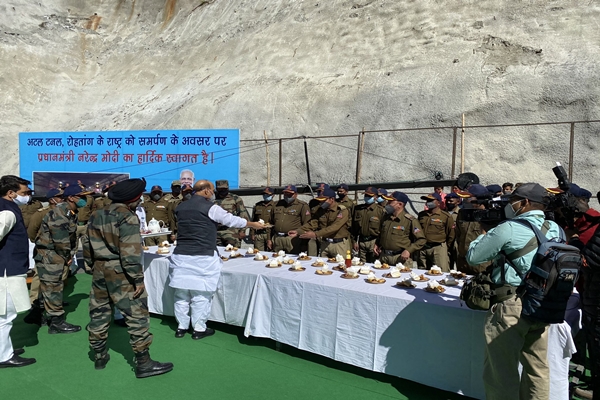 Rajnath visits Atal Tunnel to review preparations for inaugural function