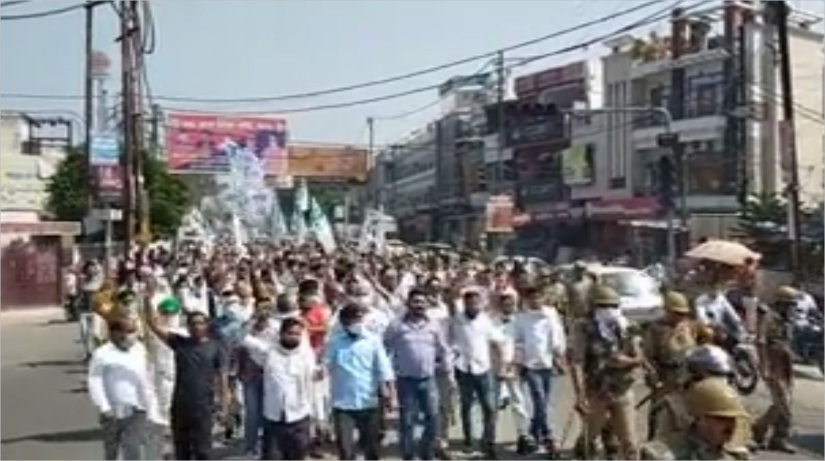 protest against lathi charge on jayant chaudhary in bijnor uttar pradesh