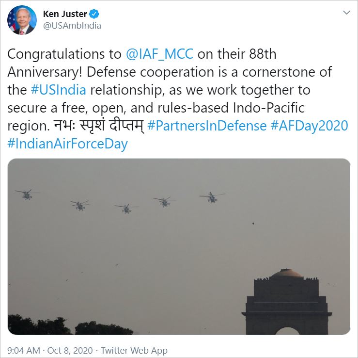 us ambassador to india extends congratulations to iaf on 88th air force day