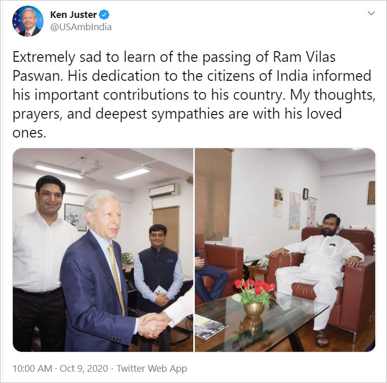 us ambassador to india condoles demise of ram vilas paswan