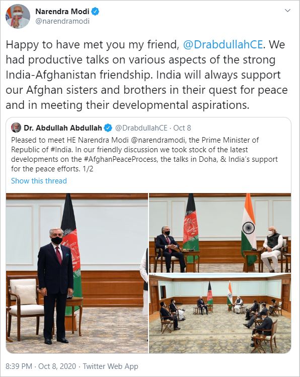 Afghan leader Abdullah Abdullah concludes India visit