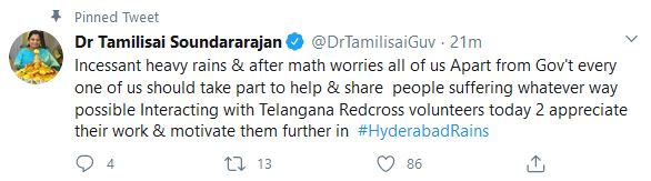 governor-tamilisai-said-heavy-rains-floods-in-hyderabad-everyone-should-help