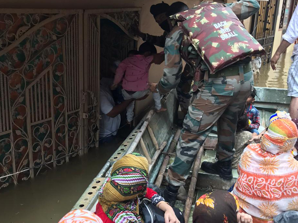 Army personnel evacuated several stranded people