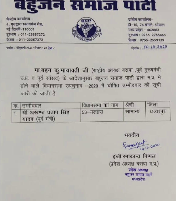 Bada malhera BSP candidate declared