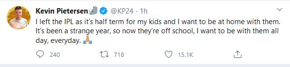 kevin pietersen left ipl 2020 and went home because of his children