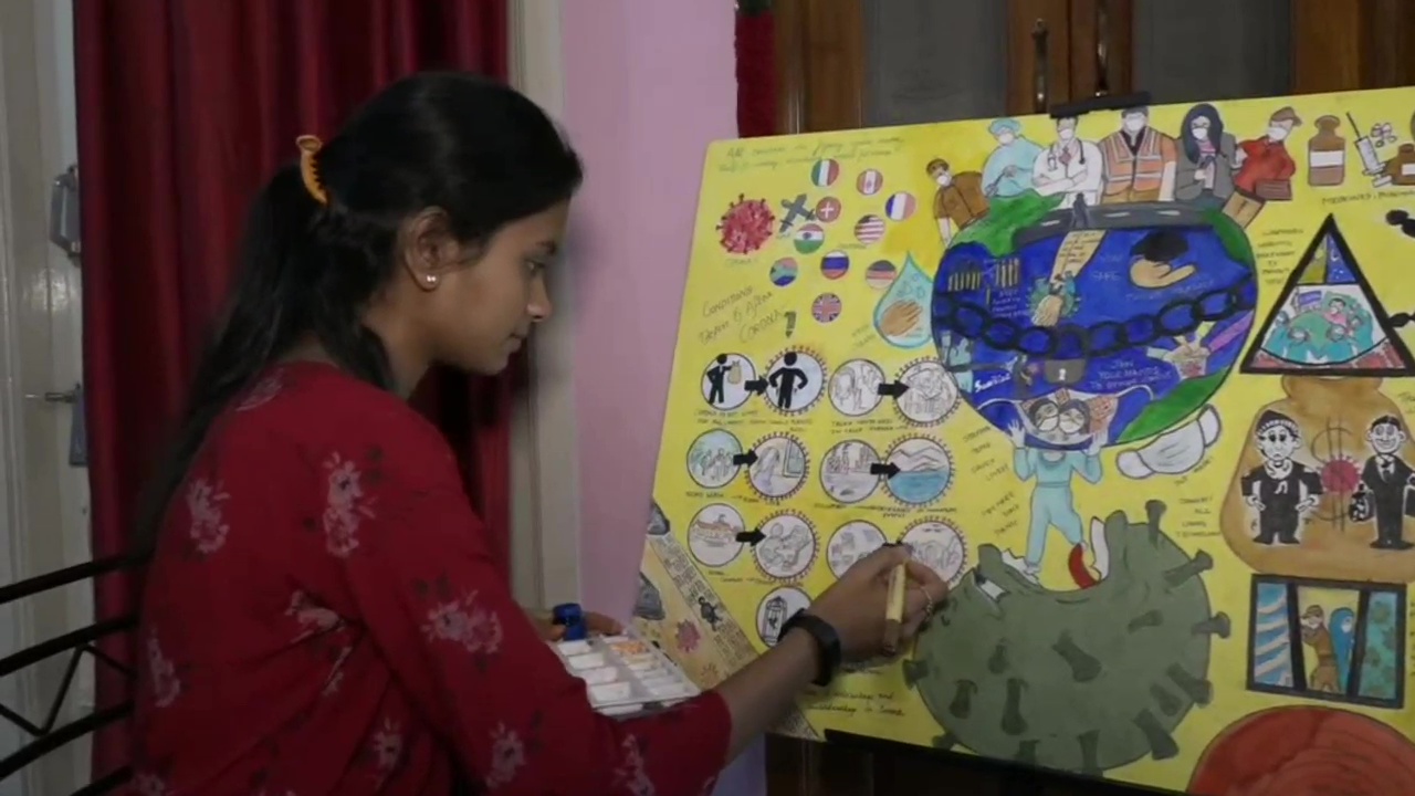 A young lady achievement in painting in Karantaka