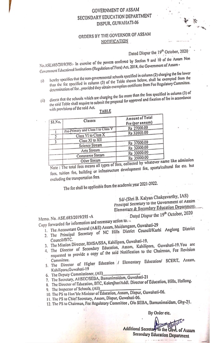 new fees structure notification assam goverment